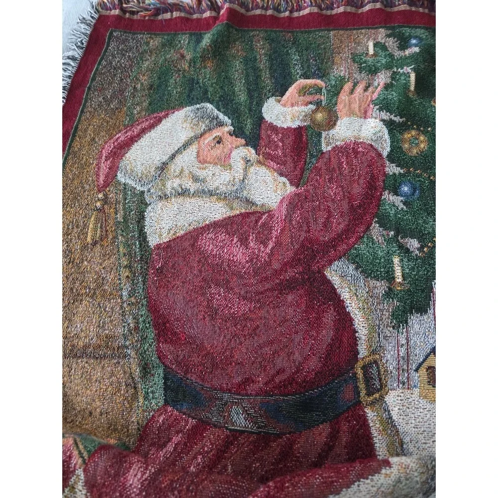Vintage Martha Stewart Christmas Tapestry Throw Blanket Santa Claus 140